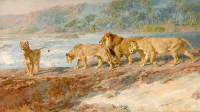 「アフリカの川のほとり」、1918年 作： Briton Riviere