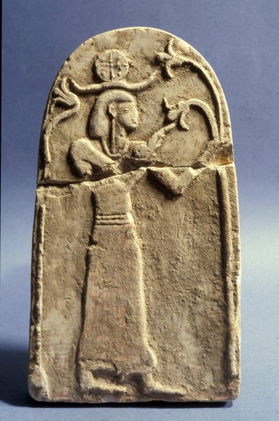生命の木、カナン時代（1500-1200 BC）を崇拝する神を描いた石碑（石灰岩） 作： Bronze Age