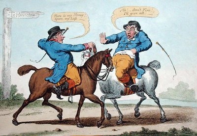 1801年にハンナ・ハンフリーが出版した「すべての悪党は臆病者」（手彩色の銅版画） 作： Brownlow (after) North