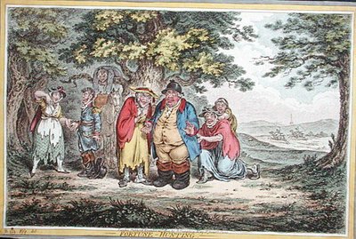 1804年にハンナ・ハンフリー社から出版されたジェームズ・ギルレイ（1757-1815）の「フォーチュン・ハンティング」（手彩色のエッチング）。 作： Brownlow (after) North