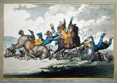 1800年にHannah Humphrey社から出版されたJames Gillray（1756-1815）のエッチング作品「Hounds Throwing Off」（手彩色のエッチング作品）（191238も参照） 作： Brownlow (after) North