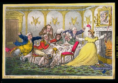1804年にハンナハンフリーによって出版されたジェームズギルレイ（1756-1815）によってエッチングされたリングベルに向かう女性に衝撃を与えた会社（手塗りのエッチング） 作： Brownlow North