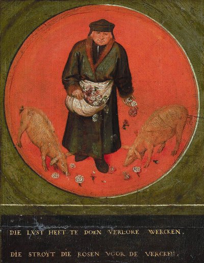 努力を無駄にする彼は、1558年に豚の前にバラを投げました。 作： Bruegel