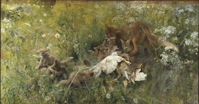 キツネの家族 作： Bruno Andreas Liljefors