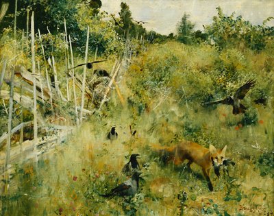 カラスを取るキツネ; Rav Och Krakor 作： Bruno Andreas Liljefors