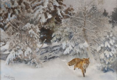 冬の風景の中のキツネ、1938 作： Bruno Andreas Liljefors
