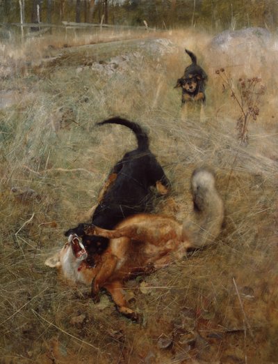猟犬とキツネ 作： Bruno Andreas Liljefors