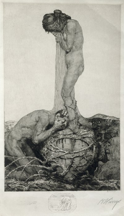 悲しみ、1916年（紙にリマークプルーフエッチング） 作： Bruno Heroux