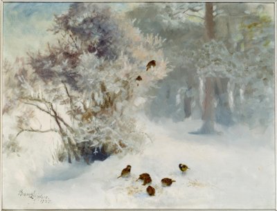 雪の中で鳥の餌 作： Bruno Andreas Liljefors
