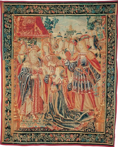 トロイの物語。カサンドラはプリアモスの前に執り行ってパリへの恩赦を得る。 1520 作： Brussels Manufactory