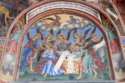 ブルガリア、リラ修道院、聖母降誕教会の天使のフレスコ画 作： Bulgarian School
