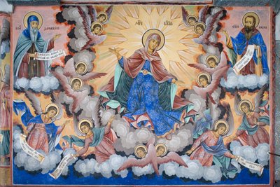ブルガリア、リラ修道院、聖母降誕教会の聖母の栄光のフレスコ画 作： Bulgarian School