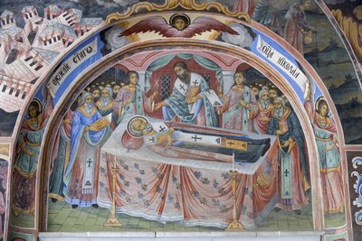 ブルガリア、リラ山脈、リラ修道院、聖母降誕教会のフレスコ画の細部 作： Bulgarian School