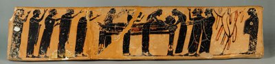 弔問客に囲まれた状態で横たわっている。 作： バーゴングループの画家