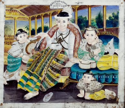家族の肖像画（テキスタイルのガッシュ） 作： Burmese School