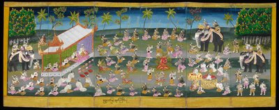 水上で王室の祭りを示すパラバイクの画像、または16761、f。 28r（紙折り本） 作： Burmese School