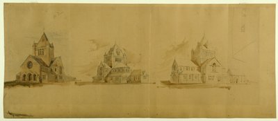 聖ガブリエル教会、イリノイ州シカゴ、透視スケッチ、c。 1889年。 作： Burnham and Root