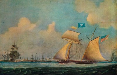 「港の近くのアメリカの私掠船と他の船」、c1815. 作： Burton