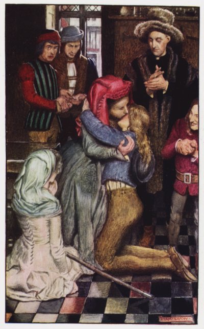 チャールズ・リード著「The Cloister and The Hearth」のイラスト（カラーリトグラフ 作： Byam (after) Shaw