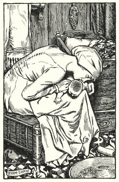 チャールズ・リードの「The Cloister and The Hearth」のイラスト（リトグラフ）。 作： Byam (after) Shaw