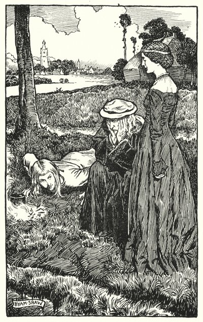 チャールズ・リードの「The Cloister and The Hearth」のイラスト（リトグラフ）。 作： Byam (after) Shaw