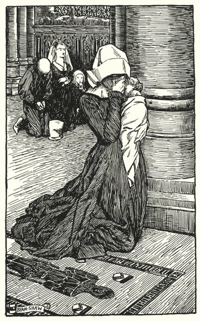 チャールズ・リードの「The Cloister and The Hearth」のイラスト（リトグラフ）。 作： Byam (after) Shaw