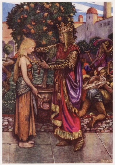 "The King he called her back, / And unto her he gave his chain" (カラーリトグラフ) 作： Byam (after) Shaw