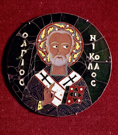 ビザンチン美術：マイラ（またはバーリ）の聖ニコラスの表現（4世紀）（Bizantine art: representation of st Nicholas of Bari） 10世紀の電子メール（エナメル質 作： Byzantine