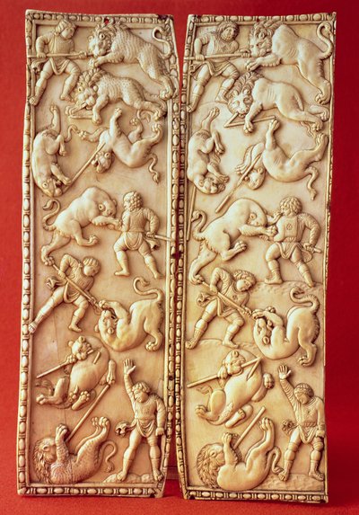 ライオン狩りのシーンがある二連祭壇画 作： Byzantine