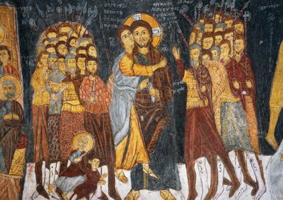 ユダの口づけ、ビザンチン様式のフレスコ画（1212年）、ギョレメのグレスヒル・カルシ・キリセ（聖ヨハネ教会）（世界遺産登録 作： Byzantine
