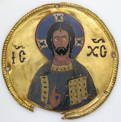 イコン枠のキリスト像のメダイヨン 1100年頃（金、銀、エナメルの七宝細工 作： Byzantine