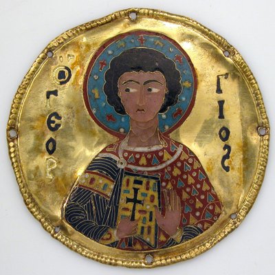 イコン枠の聖ゲオルギウスのメダイヨン 1100年頃（金、銀、エナメルの七宝細工 作： Byzantine