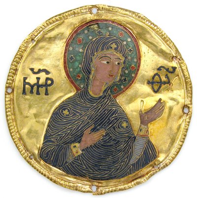 イコン枠の聖母像のメダイユ 1100年頃（金・銀・エナメル七宝 作： Byzantine