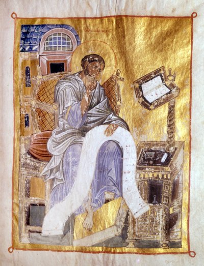 13世紀のビザンチン写本に描かれた聖マルコ、ロンドン、ヴィクトリア・アンド・アルバート。 作： Byzantine