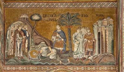 ローマでの聖パウロの斬首、ビザンチンのモザイク、北トランセプトの XII-XIII 世紀 (モザイク) 作： Byzantine
