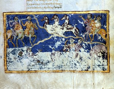 ヨハネの黙示録10世紀のビザンチン時代の写本のミニチュアページ。ベニス、Bibl.Marciana. 作： Byzantine