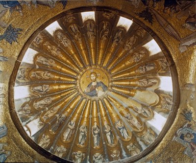 トルコ、イスタンブール、チョーラの聖救世主教会（Holy Savior-in-Chora）（Karyie Camii）。キリストを中央に配した拝廊の南ドーム。1315年から1321年にかけて実現したビザンチン美術。 作： Byzantine