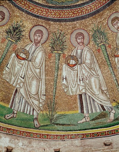二人の使徒（モザイク画の細部、5世紀） 作： Byzantine