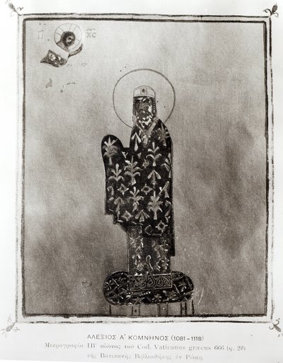 アレクシウス1世コムネヌス（1048-1118）、ビザンチン帝国皇帝（1081-1118）（ベラム）（モノクロ写真 作： Byzantine Byzantine