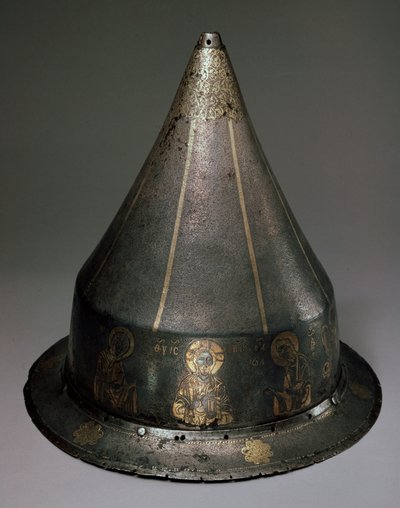 鋼、金、銀のヘルメット、ディシス、ビザンチン、13世紀 作： Byzantine Byzantine