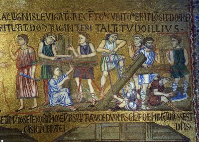 ノアの物語：サンマルコ寺院の内部モザイクの箱詳細の構築、11世紀 作： Byzantine Byzantine