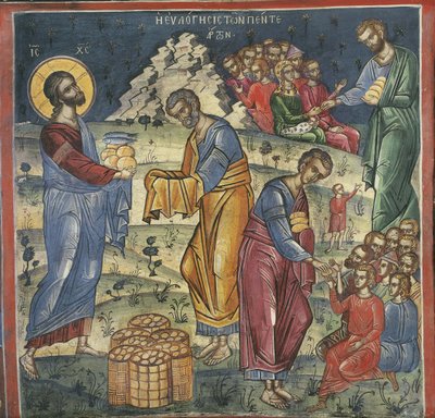 5つのパンと2つの魚の奇跡、16世紀 作： Byzantine Byzantine