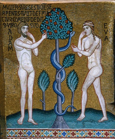 アダムとエヴァ。 秋、1140年から1170年。 作： Byzantine Master.