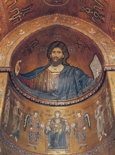 中央後陣（モザイク）からのキリストパントクレーターと天使と使徒に即位したマドンナ 作： Byzantine School