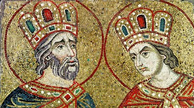 コンスタンティヌス大帝（270-337）とセントヘレナ（モザイク） 作： Byzantine School
