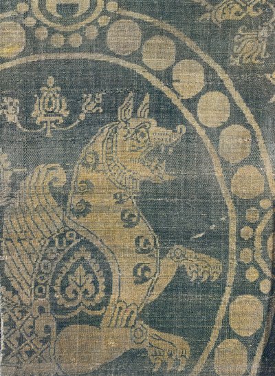 コンスタンティノープル（シルク）のビーズの周りをくまなく描いた生地（詳細） 作： Byzantine School