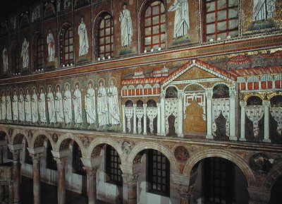 テオドリコ宮殿の正面と殉教者の行列、527-99年（モザイク） 作： Byzantine School