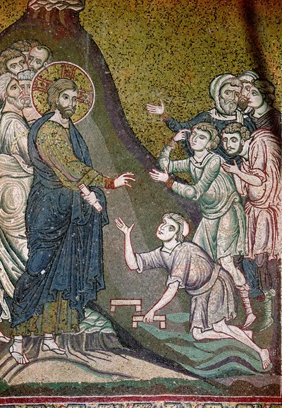 イエスは不自由者と盲人を癒す（モザイク） 作： Byzantine School