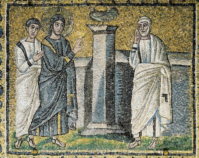 ペテロの否定を予測するイエス、キリストの生涯の場面（モザイク画 作： Byzantine School