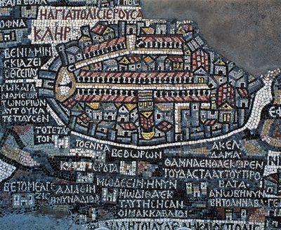 マダバのモザイク地図（聖地地図）、560年、ヨルダン、マダバ、聖ジョージ・ギリシャ正教バシリカのモザイク画、ビザンチン文明、6世紀 作： ビザンチン学校